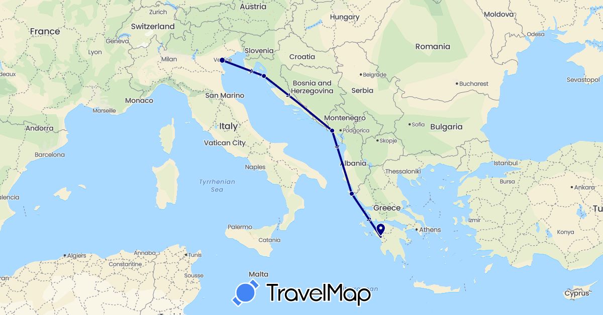 TravelMap itinerary: driving in Greece, Croatia, Italy, Montenegro (Europe)